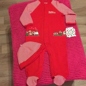 Baby's First Christmas Red Footied Onesie Set